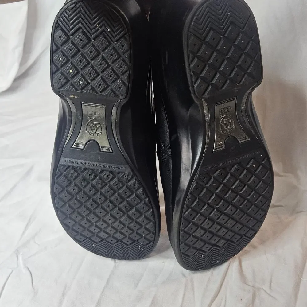 Ariat Women's Size 11B EU 42.5 Black Leather Toe Slip On Nurse Shoes Clog